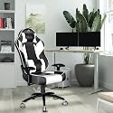 ASE GAMING Modern Series Ergonomic Gaming Chair Premium PU Leather, Adjustable Neck &amp; Lumbar Pillow, 180 Degree Recline with Black Metal Base (White)