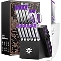 ASETY Kitchen Knife Set, 15 PCS One-Piece Stainless Steel Knife Block Set