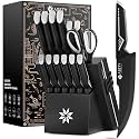 ASETY Kitchen Knife Set, 15 PCS Knife Block Set, Dishwasher Safe, White