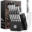 ASETY Kitchen Knife Set, 15 PCS One-Piece Stainless Steel Knife Block Set
