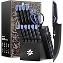 ASETY Kitchen Knife Set, 15 PCS Knife Block Set, Dishwasher Safe, Blue