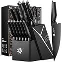 ASETY Kitchen Knife Set, 15 PCS Knife Block Set, Dishwasher Safe, Black