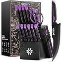 ASETY Knife Set, 15 PCS Kitchen Knife Set with Built-in Sharpener Block