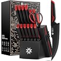 ASETY Knife Set with Block, 15 PCS Kitchen knife Set, Dishwasher Safe, Red
