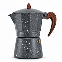 Ash &amp; Roh Moka Pot Coffee Maker, Aluminium Stovetop Espresso Maker with Safety Valve, Wood Handle, Portable Italian Coffee Percolator for Home, Travel &amp; Camping
