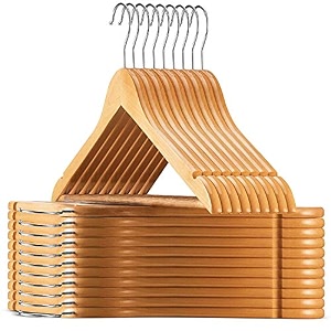 ash amp roh wooden suit hangers - smooth finish solid wood coat hanger with non slip pants bar 360 swivel hook and precisely cut notches for camisole jacket dress clothes hangers 20