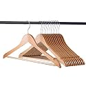 Ash &amp; Roh Wooden Suit Hangers - Smooth Finish Solid Wood Coat Hanger with Non Slip Pants Bar, 360° Swivel Hook and Precisely Cut Notches for Camisole, Jacket, Dress Clothes Hangers (6)