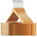 Ash & Roh Wooden Suit Hangers - Smooth Finish Solid Wood Coat Hanger with Non Slip Pants Bar, 360° Swivel Hook and Precisely Cut Notches for Camisole, Jacket, Dress Clothes Hangers (45)