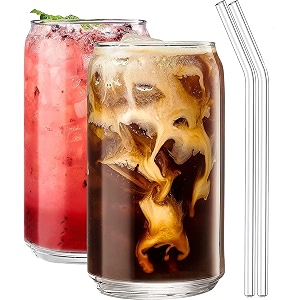 500ml clear can shaped drinking glasses with glass straw 2pcs set beer glasses iced coffee glass cocktail glass whiskey glass