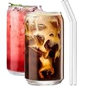 500ml Clear Can Shaped Drinking Glasses with Glass Straw 2Pcs Set, Beer Glasses, Iced Coffee Glass, Cocktail Glass, Whiskey Glass