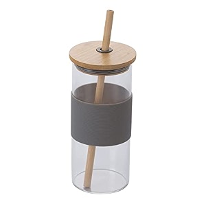 glass tumbler with bamboo lid and straw 400ml reusable glass drinking sipper bottle with silicone protective sleeve for iced tea smoothies cold coffee hot beverages