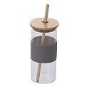 Glass Tumbler with Bamboo Lid and Straw 400ml, Reusable Glass Drinking Sipper Bottle with Silicone Protective Sleeve for Iced Tea, Smoothies, Cold Coffee, Hot Beverages