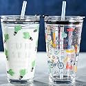 Glass Tumbler with Straw and Silicone Straw Pack of 2, 400ml Adults Transparent Multipurpose Cup for Water, Juice, Coffee, Iced Tea, Milk Mug with Leak-Proof Home &amp; Travel