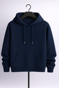ashkart solid hooded neck casual men blue sweater