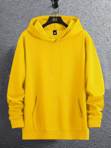 ashkart solid hooded neck casual men yellow sweater