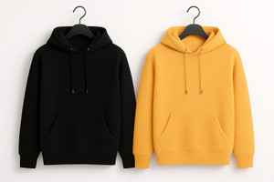 ashkart solid hooded neck casual men black yellow sweater