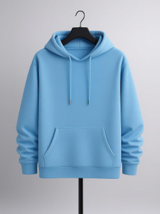 ashkart solid hooded neck casual men blue sweater