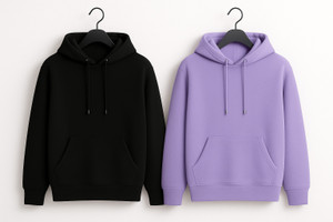 ashkart solid hooded neck casual men black purple sweater
