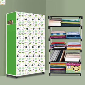 ashlas 5 shelf foldable collapsible wardrobe storage organizer almirah cloth rack pp collapsible wardrobe finish color - butterfly modern print diydo-it-yourself
