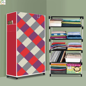 ashlas 5 shelf foldable collapsible wardrobe storage organizer almirah cloth rack pp collapsible wardrobe finish color - diamond wall modern print diydo-it-yourself