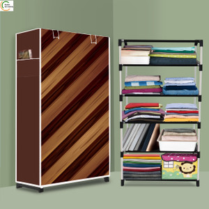 ashlas 5 shelf foldable collapsible wardrobe storage organizer almirah cloth rack pp collapsible wardrobe finish color - wall panel modern print diydo-it-yourself