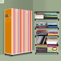 ASHLAS 5 Shelf Foldable Collapsible Wardrobe Storage Organizer Almirah Cloth Rack PP Collapsible Wardrobe (Finish Color - Orange Strip Modern Print, DIY(Do-It-Yourself))