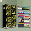 ASHLAS 5 Shelf Foldable Collapsible Wardrobe Storage Organizer Almirah Cloth Rack PP Collapsible Wardrobe (Finish Color - Daisy Floral Modern Print, DIY(Do-It-Yourself))