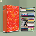 ASHLAS 5 Shelf Foldable Collapsible Wardrobe Storage Organizer Almirah Cloth Rack PP Collapsible Wardrobe (Finish Color - School Pattern Modern Print, DIY(Do-It-Yourself))