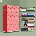 ASHLAS 5 Shelf Foldable Collapsible Wardrobe Storage Organizer Almirah Cloth Rack PP Collapsible Wardrobe (Finish Color - Cherry Modern Print, DIY(Do-It-Yourself))