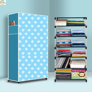 ashlas 6 shelf foldable collapsible wardrobe storage organizer almirah cloth rack pp collapsible wardrobe finish color - baby paw modern printed diydo-it-yourself