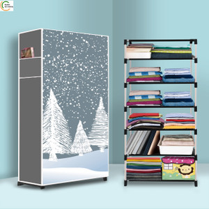 ashlas 6 shelf foldable collapsible wardrobe storage organizer almirah cloth rack pp collapsible wardrobe finish color - felling snow modern printed diydo-it-yourself