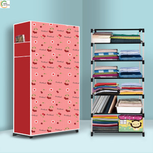 ashlas 6 shelf foldable collapsible wardrobe storage organizer almirah cloth rack pp collapsible wardrobe finish color - cherry modern printed diydo-it-yourself