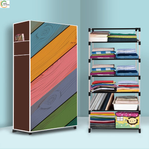 ashlas 6 shelf foldable collapsible wardrobe storage organizer almirah cloth rack pp collapsible wardrobe finish color - colorful wood modern printed diydo-it-yourself