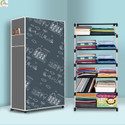 ASHLAS 6 Shelf Foldable Collapsible Wardrobe Storage Organizer Almirah Cloth Rack PP Collapsible Wardrobe (Finish Color - House cartoon Modern Printed, DIY(Do-It-Yourself))