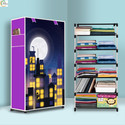 ASHLAS 6 Shelf Foldable Collapsible Wardrobe Storage Organizer Almirah Cloth Rack PP Collapsible Wardrobe (Finish Color - Town Building Modern Printed, DIY(Do-It-Yourself))