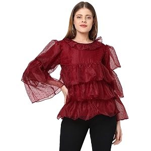 ASHTAG Maroon Exaggerated Ruffle top