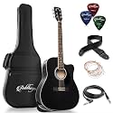 Ashthorpe Full-Size Dreadnought Cutaway Acoustic-Electric Guitar Bundle - Premium Tonewoods - Black