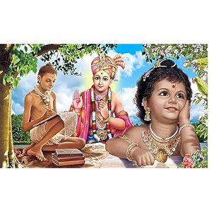 bal ghanshyam maharaj with nilkanthvarni maharaj design backdrop curtain for pooja decoration traditional cloth fabric -polyster size-5feet height and 8feet width5  8