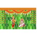Banana Leaf and Flower with Goddess Laxmi MATA and ganeshji Design Backdrop Cloth for Pooja Decoration Deepavali Festival Diwali Pooja Size 5Feet Height and 8Feet Width(5 * 8)