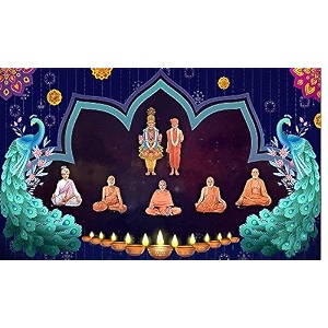 baps sanstha swaminarayan bhagwan with gunatitanand swami pramukhswami maharaj design backdrop curtain for pooja decoration fabric-polyster size-5feet height and 8feet width5  8