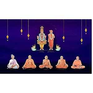 baps sanstha swaminarayan bhagwan with gunatitanand swami pramukhswami maharaj design backdrop curtain for pooja decoration fabric-polyster size-5feet height and 8feet width5  8