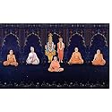 BAPS sanstha Swaminarayan Bhagwan with Gunatitanand Swami Bhagatji Mahant Swami Design Backdrop Curtain for Pooja Fabric-Polyster Size-5Feet Height and 8Feet Width(5 * 8)