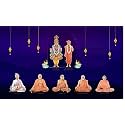 BAPS sanstha Swaminarayan Bhagwan with Gunatitanand Swami Pramukhswami Maharaj Design Backdrop Curtain for Pooja Decoration Fabric-Polyster Size-5Feet Height and 8Feet Width(5 * 8)