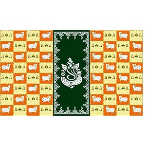 ganeshji and cows design backdrop curtain for pooja decoration traditionalbackground curtain cloth for poojafestival fabric-polyster size-5 feet height and 8 feet width5  8