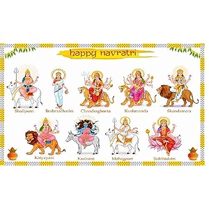 goddess navadurga nine devi for the celebration of navratri festival design backdrop curtain for pooja decoration traditional fabric-polyster size-5feet height and 8feet width5  8