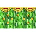 Banana Leaf with Marigold Flower Decoration Backdrop Cloth for Pooja Decoration Background Curtain Cloth for Pooja/Festival Fabric-Polyester Size 5 Feet Height and 8 Feet Width(5 * 8)