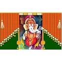 Hanging Marigold Flower with Golden Bell and Ganeshji Design Backdrop Curtain for Pooja Decoration Festival Fabric-Polyester Size 5 Feet Height and 8 Feet Width (5 * 8)