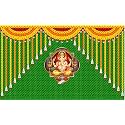 Hanging Marigold Flower and Weaved Coconut Leaf (Kobbariaaku) with Ganeshji Design Backdrop Cloth for Pooja Decoration Fabric-Polyester Size 5 Feet Height and 8 Feet Width(5 * 8)