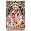 Lord Ganesha, Goddess Laxmi, Goddess Saraswati with colorful background Design Backdrop Curtain for Pooja Decoration Traditional Fabric-Polyster Size-8Feet height and 5Feet width(8*5)