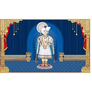 lord swaminarayan design backdrop curtain for decoration backdrop cloth for pooja decoration traditionalbackground curtain fabric-polyster size-5feet height and 8feet width5  8